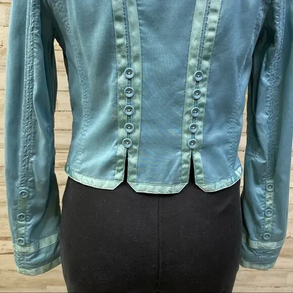 Marc Jacobs Military Style Cotton Blazer Womens Size 4 Light Teal Ribbon Detail - Picture 12 of 15